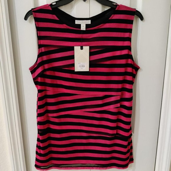Dana Buchman Pink Black Layered Look Sleeveless Tank Top Medium - Picture 1 of 3